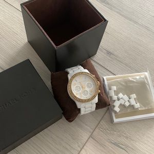 Michaels kors white and gold ceramic watch
